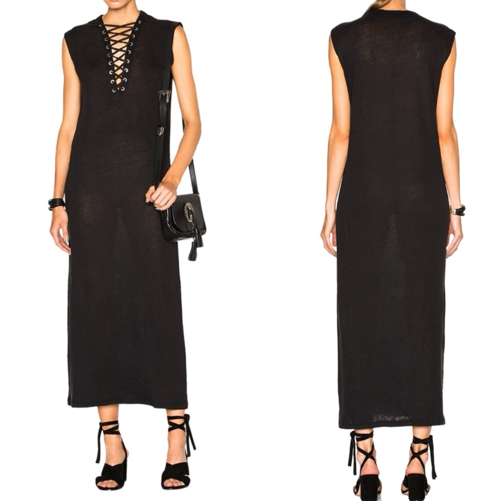 IRO Black Lace-Up Maxi Dress. EUC